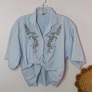 💐VTG Pinstrip floral cotton button up top